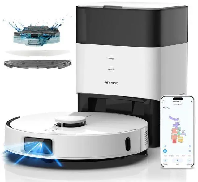 Main image of AIRROBO TBT50+ Robot Vacuum and Mop (6000Pa Suction) Ultrasonic Carpet Sensor, 60-Day Self-Cleaning, LiDAR Navigation and Mapping, Voice/App Control, 240min Runtime