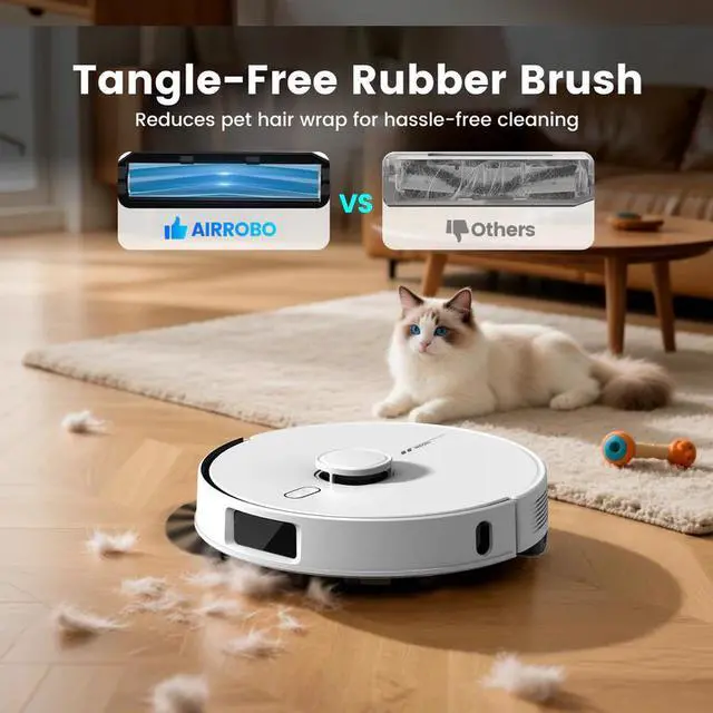 Alt view image 3 of 9 - AIRROBO TBT50+ Robot Vacuum and Mop (6000Pa Suction) Ultrasonic Carpet Sensor, 60-Day Self-Cleaning, LiDAR Navigation and Mapping, Voice/App Control, 240min Runtime