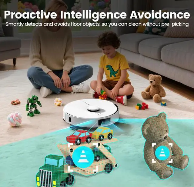 Alt view image 4 of 9 - AIRROBO TBT50+ Robot Vacuum and Mop (6000Pa Suction) Ultrasonic Carpet Sensor, 60-Day Self-Cleaning, LiDAR Navigation and Mapping, Voice/App Control, 240min Runtime