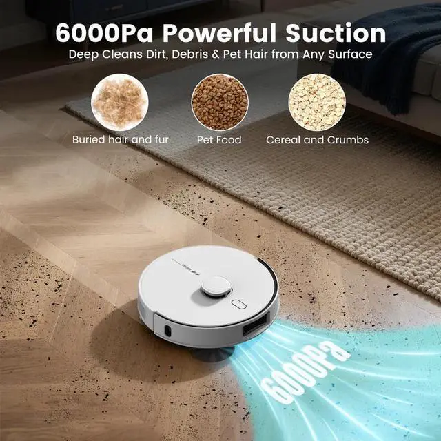 Alt view image 5 of 9 - AIRROBO TBT50+ Robot Vacuum and Mop (6000Pa Suction) Ultrasonic Carpet Sensor, 60-Day Self-Cleaning, LiDAR Navigation and Mapping, Voice/App Control, 240min Runtime