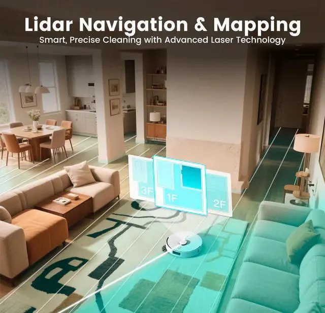 Alt view image 6 of 9 - AIRROBO TBT50+ Robot Vacuum and Mop (6000Pa Suction) Ultrasonic Carpet Sensor, 60-Day Self-Cleaning, LiDAR Navigation and Mapping, Voice/App Control, 240min Runtime