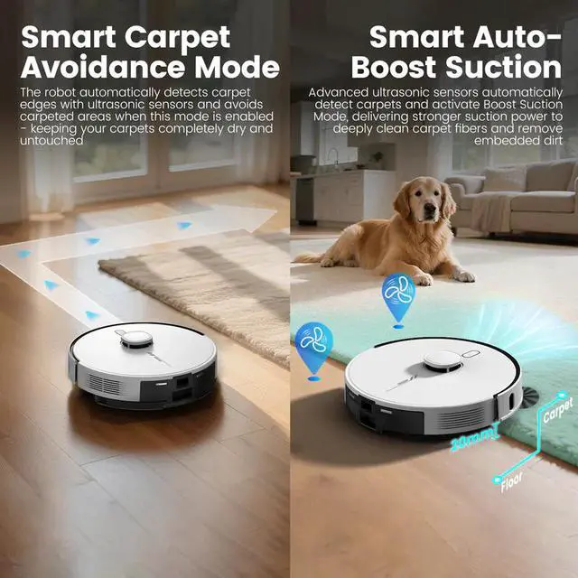 Alt view image 7 of 9 - AIRROBO TBT50+ Robot Vacuum and Mop (6000Pa Suction) Ultrasonic Carpet Sensor, 60-Day Self-Cleaning, LiDAR Navigation and Mapping, Voice/App Control, 240min Runtime