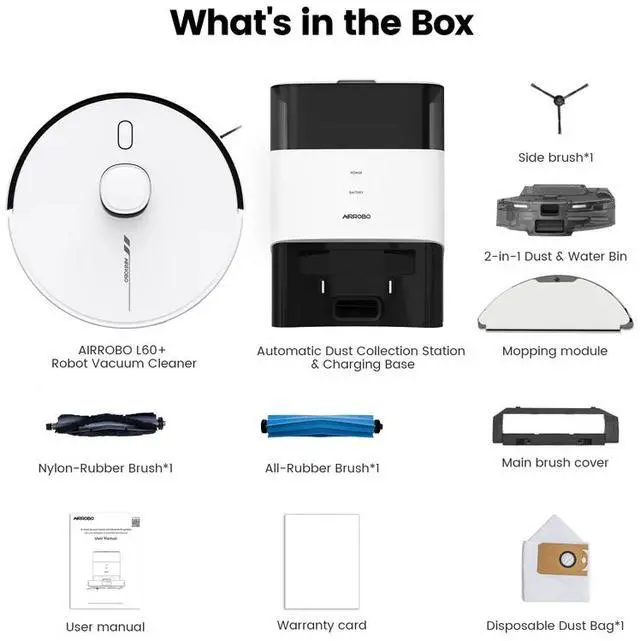 Alt view image 9 of 9 - AIRROBO TBT50+ Robot Vacuum and Mop (6000Pa Suction) Ultrasonic Carpet Sensor, 60-Day Self-Cleaning, LiDAR Navigation and Mapping, Voice/App Control, 240min Runtime