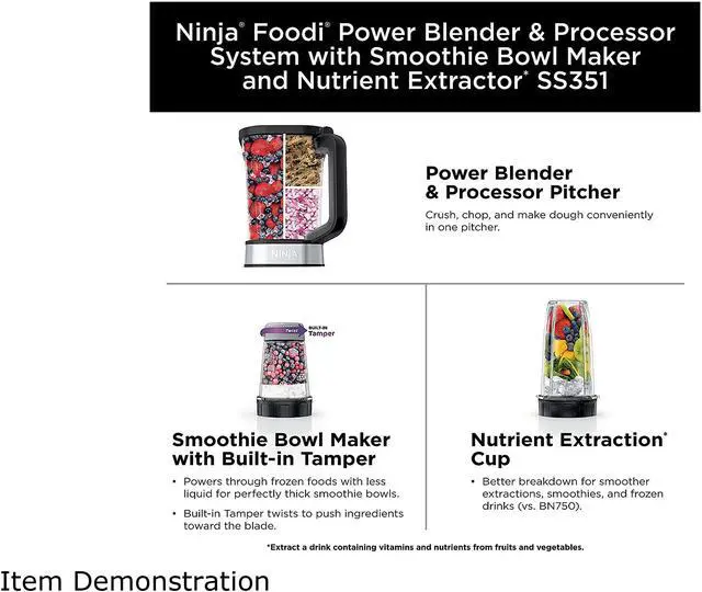 Alt view image 5 of 6 - Ninja Foodi Power Blender & Processor System with Smoothie Bowl Maker and Nutrient Extractor, Black/Silver (SS351C)