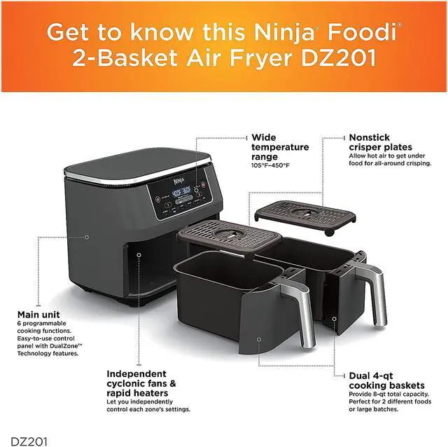 Alt view image 4 of 9 - Ninja Foodi 6-in-1 8-qt. 2-Basket Air Fryer with DualZone Technology
