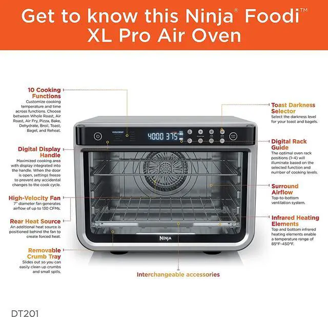 Alt view image 4 of 4 - Ninja Foodi 10-in-1 XL Pro Air Fry Oven 1800 Watts, Stainless(DT201C)