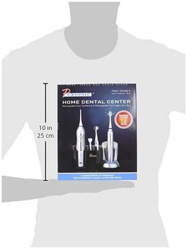 Alt view image 8 of 8 - Pursonic S625 Deluxe Home Dental Center Sonic Toothbrush and Irrigator with 12 Brush Heads, Silver