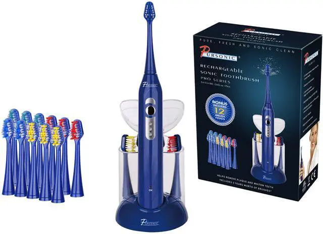 Main image of Pursonic S430BE 40K SPM Sonic Movement Rechargeable Electric Toothbrush with Bonus 12 Brusheads, Blue