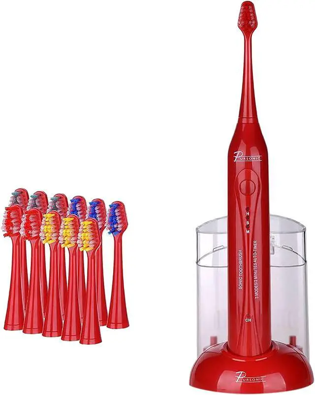 Main image of Pursonic S420RD Rechargeable Sonic Toothbrush with 12 Brush Heads and Storage Charger