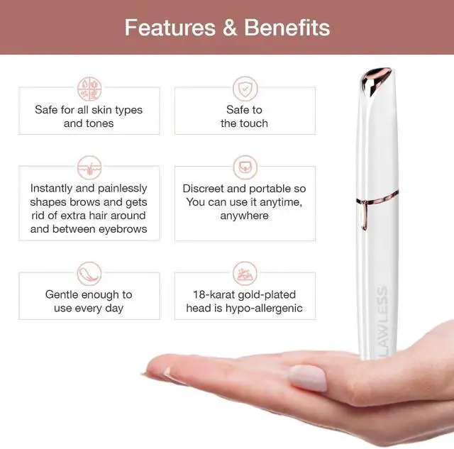 Alt view image 4 of 7 - Finishing Touch Flawless - Eyebrow Hair Electric Remover (White) with LED Light