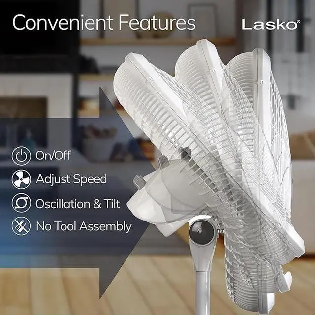 Alt view image 5 of 10 - Lasko Elegance and Performance Pedestal Stand Fan, 3-Speeds, 90 Degree Oscillation, Adjustable Height, Timer, Remote for Indoor, Bedroom, Living Room, Home Office, Dorm Use, 18 Inch, White, 1850