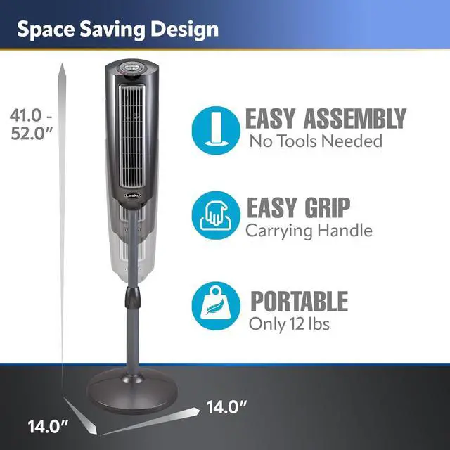 Alt view image 7 of 10 - Lasko Oscillating Pedestal Fan, Adjustable Height, 3 Quiet Speeds, Timer, Remote Control for Bedroom, Living Room, Home Office and College Dorm Room, 52", Silver and Gray, 2535