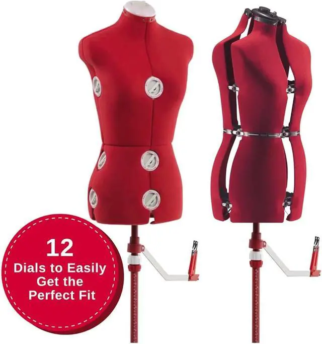 Alt view image 4 of 7 - SINGER Female Adjustable Red Dress Form Fits Sizes 4-10 Pinnable Mannequin Body Torso with 360 Degree Hem Guide, Foam-Backed Fabric Exterior, 12 Dials, Tri-Pod Stand, DF150SMRD