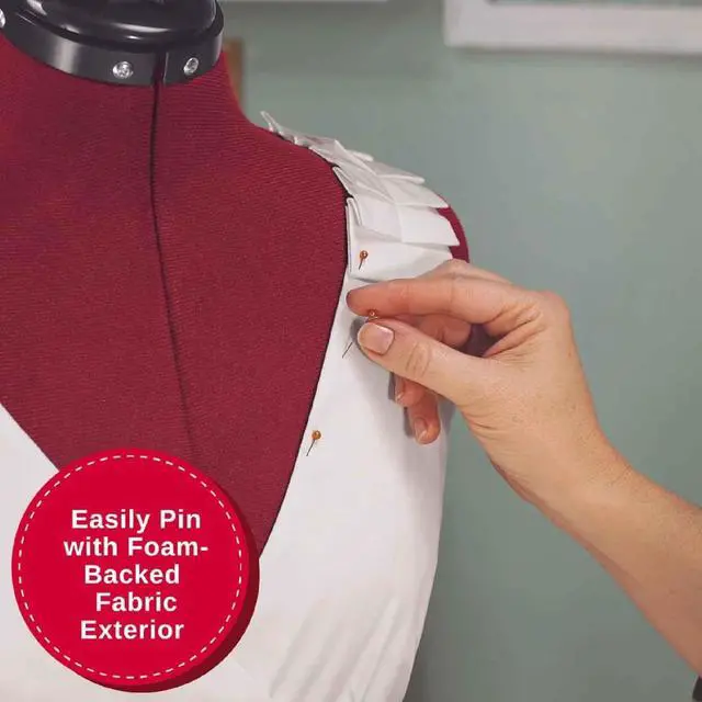 Alt view image 6 of 7 - SINGER Female Adjustable Red Dress Form Fits Sizes 4-10 Pinnable Mannequin Body Torso with 360 Degree Hem Guide, Foam-Backed Fabric Exterior, 12 Dials, Tri-Pod Stand, DF150SMRD