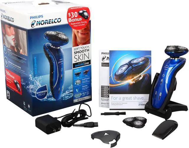 Alt view image 9 of 9 - Philips Norelco Shaver 6100 Series 6000 wet & dry electric shaver 1150X/40 DualPrecision heads GyroFlex 2D contouring system 40 min shaving, 1 hour charge