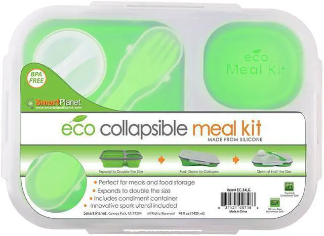 Main image of Smart Planet EC-34 Large 3-Compartment Eco Silicone Collapsible Lunch Box, Green