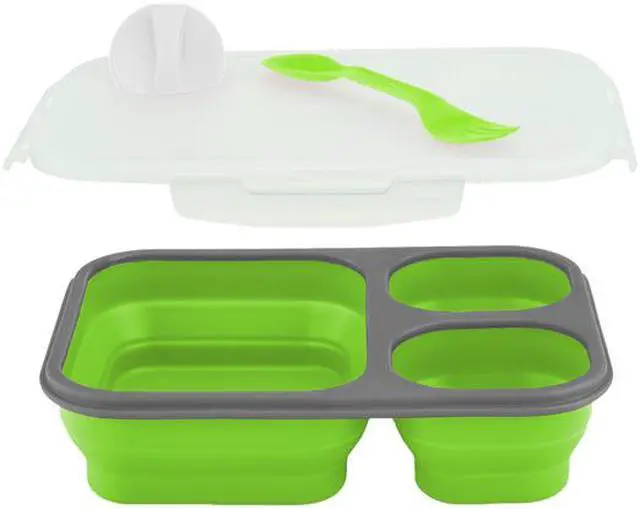 Alt view image 2 of 3 - Smart Planet EC-34 Large 3-Compartment Eco Silicone Collapsible Lunch Box, Green