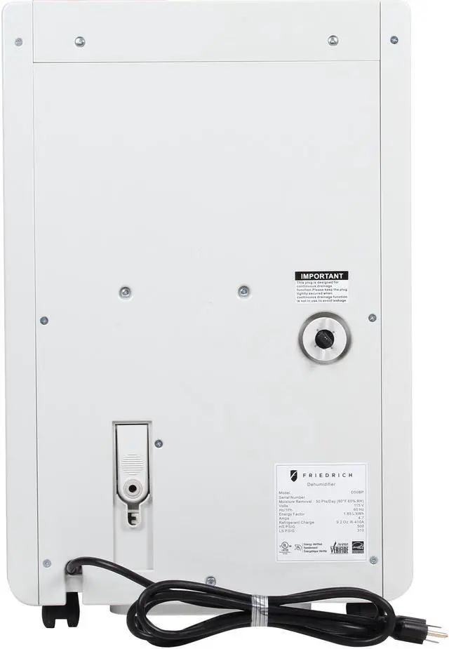 Alt view image 4 of 7 - Friedrich D50BP 50 Pint Dehumidifier with BUILT-IN DRAIN PUMP, front bucket and continuous drain
