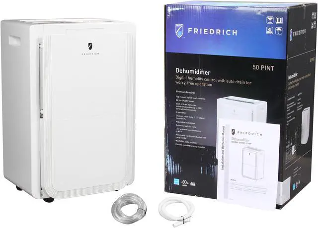 Alt view image 7 of 7 - Friedrich D50BP 50 Pint Dehumidifier with BUILT-IN DRAIN PUMP, front bucket and continuous drain