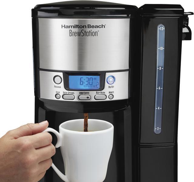  Hamilton Beach One Press Programmable Dispensing Drip Coffee  Maker with 12 Cup Internal Brew Pot, Removable Water Reservoir, Black &  Stainless Steel (48465): Drip Coffeemakers: Home & Kitchen