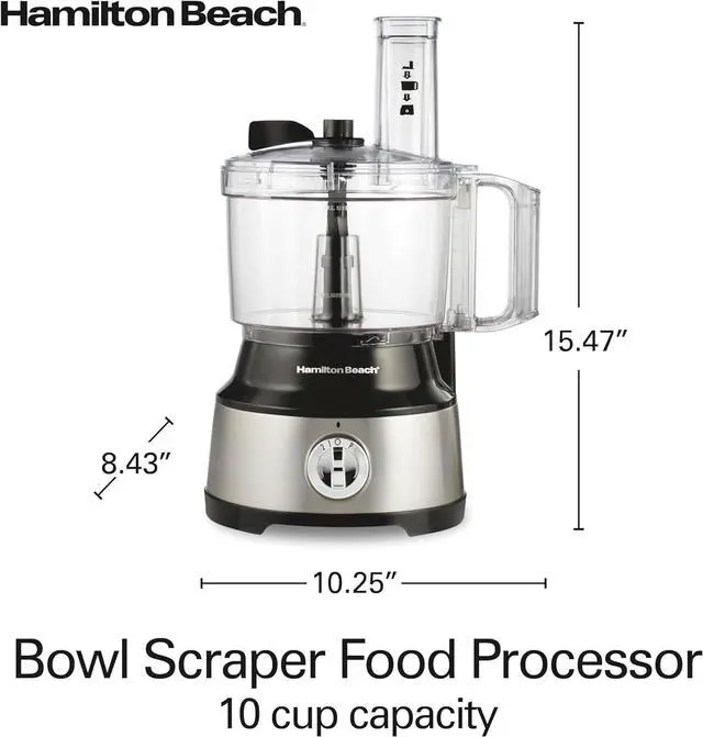 Alt view image 8 of 8 - Hamilton Beach Food Processor & Vegetable Chopper for Slicing, Shredding, Mincing, and Puree, 10 Cups + Easy Clean Bowl Scraper, Black and Stainless Steel (70730)
