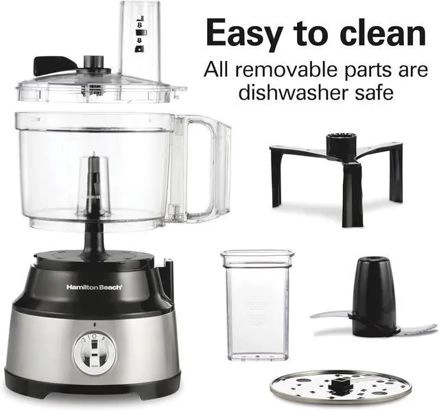 Alt view image 7 of 8 - Hamilton Beach Food Processor & Vegetable Chopper for Slicing, Shredding, Mincing, and Puree, 10 Cups + Easy Clean Bowl Scraper, Black and Stainless Steel (70730)