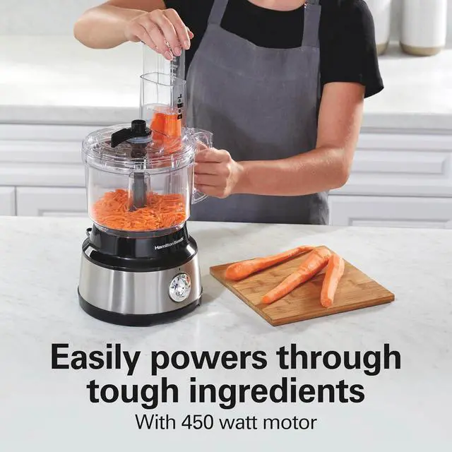 Alt view image 4 of 8 - Hamilton Beach Food Processor & Vegetable Chopper for Slicing, Shredding, Mincing, and Puree, 10 Cups + Easy Clean Bowl Scraper, Black and Stainless Steel (70730)