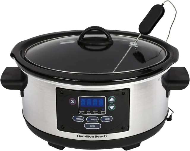 Alt view image 2 of 8 - Hamilton Beach 33958A Stainless Steel 5 Qt. New Set n Forget Slow Cooker with Probe