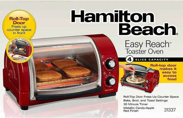 Alt view image 5 of 5 - Hamilton Beach 31337 Easy Reach 4 Slice Toaster Oven Broiler, Red