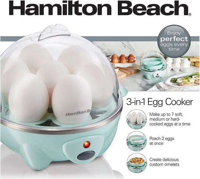 Alt view image 9 of 10 - Hamilton Beach 25504 Teal 3-in-1 Egg Cooker with 7 Egg Capacity