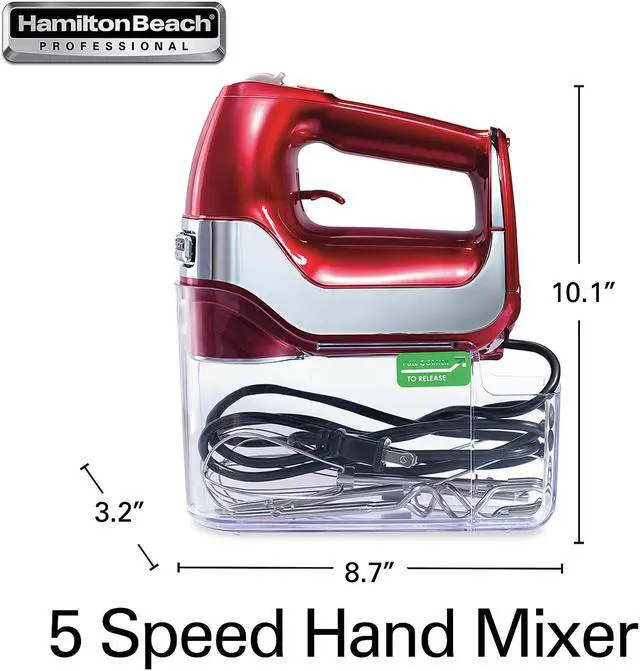 Alt view image 5 of 5 - Hamilton Beach 62653 Professional Hand Mixer 5 Speed Red