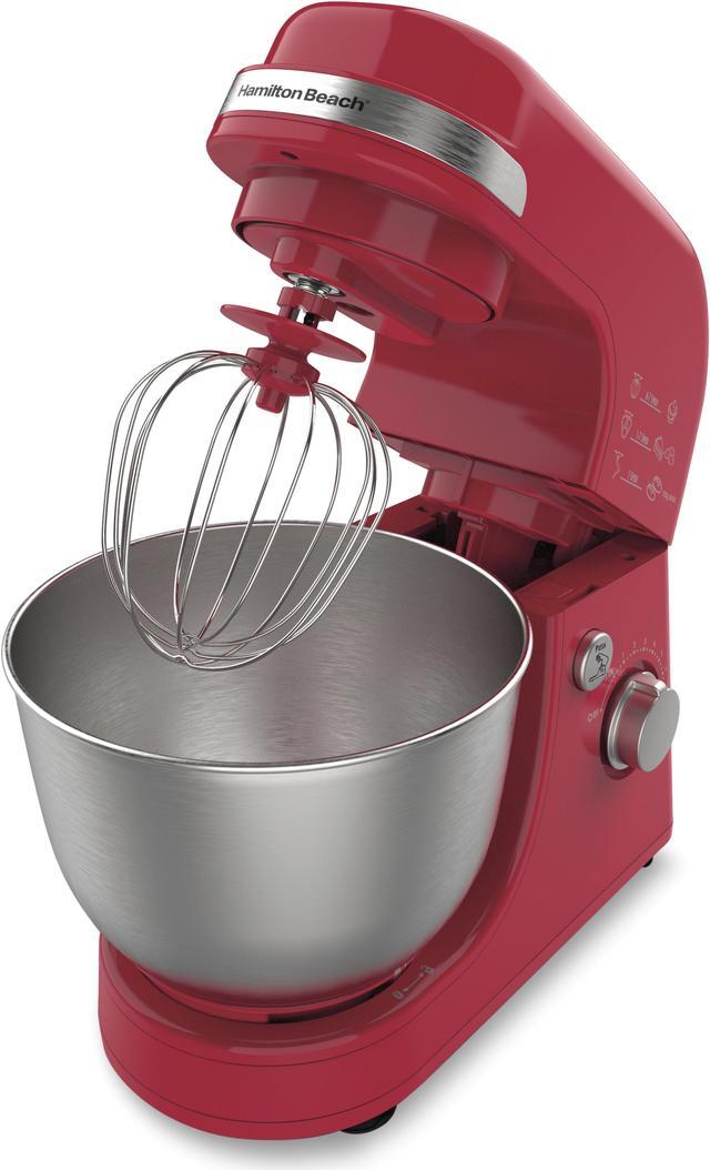 Hamilton Beach Electric Stand Mixer with 4 Quart Stainless Bowl, 7 Speeds,  Whisk, Dough Hook, and Flat Beater Attachments, Splash Guard, 300 Watts