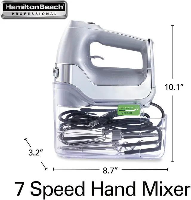 Alt view image 6 of 6 - Hamilton Beach Professional 7-Speed Digital Electric Hand Mixer with High-Performance DC Motor - Silver  62657