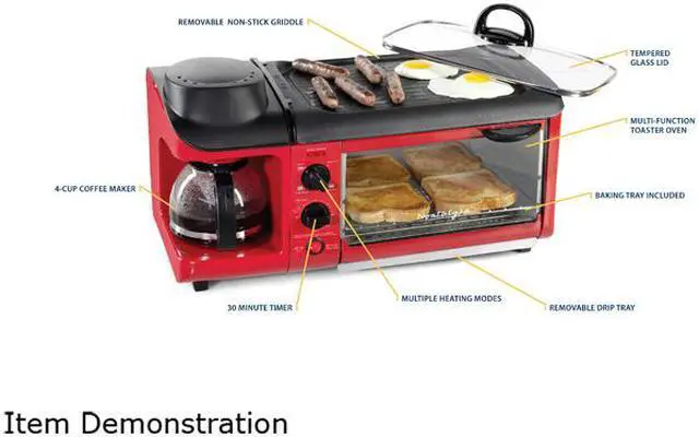 Alt view image 6 of 7 - Nostalgia BSET300RETRORED Retro Series 3-in-1 Family Size Breakfast Station, Red