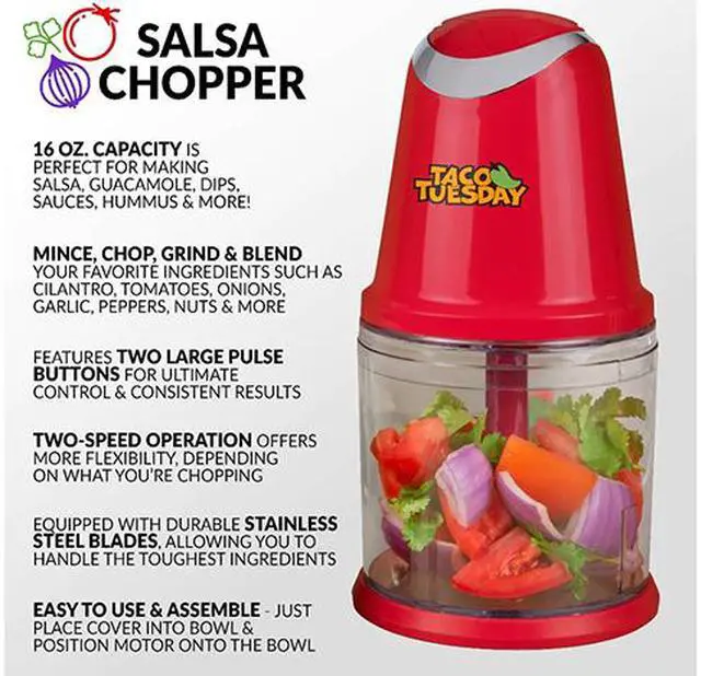Alt view image 2 of 3 - NOSTALGIA ELECTRICS TTCHP2RD 16 oz. Jar Size Taco Tuesday 2-Speed Salsa & Guacamole Chopper, 2 Cup Capacity 2 speeds