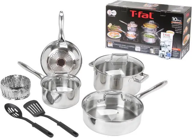 Alt view image 5 of 5 - T-FAL C839SA74 Performance Stainless Steel Copper 10-Piece Set, Silver