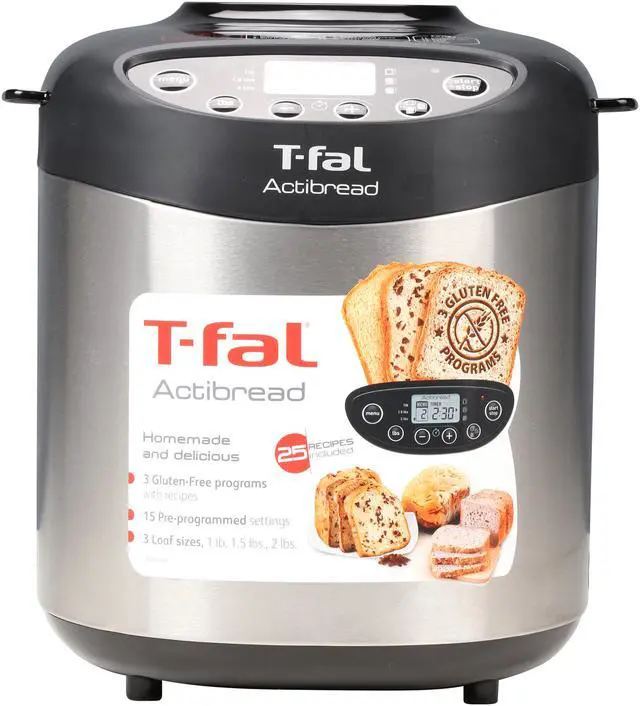 Alt view image 2 of 7 - T-fal PF311 ActiBread 15 Programs Bread Machine Stainless Steel Housing Nonstick Coating Automatic Bread Maker with LCD Display, 700-watt, Silver