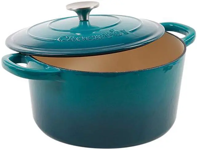 Alt view image 2 of 3 - Crock Pot Artisan 5-Qt Round Dutch Oven - Teal Ombre - Enamel - Brushed SS Hollow Knob