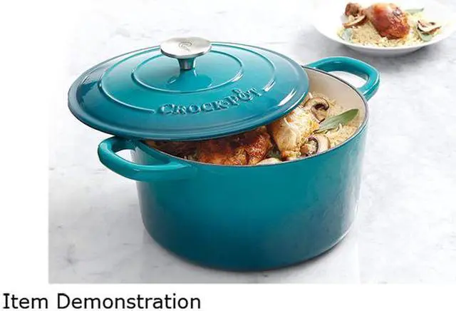 Alt view image 3 of 3 - Crock Pot Artisan 5-Qt Round Dutch Oven - Teal Ombre - Enamel - Brushed SS Hollow Knob