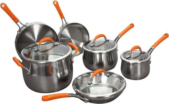 Alt view image 2 of 8 - Rachael Ray Stainless Steel 10-Piece Cookware Set