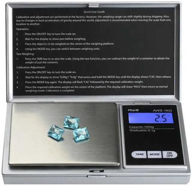 Alt view image 2 of 4 - American Weigh Signature Series Digital Pocket Weigh Scales, Silver AWS-1KG-SIL
