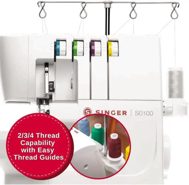 Alt view image 6 of 10 - SINGER S0100 Metal Frame Serger with Accessory Kit | Overlock Machine with 6 Built-in Stitches, 2-3-4 Thread Capability, Adjustable Tension & Stitch Length, 1300 Stiches per Minute & Differential Feed