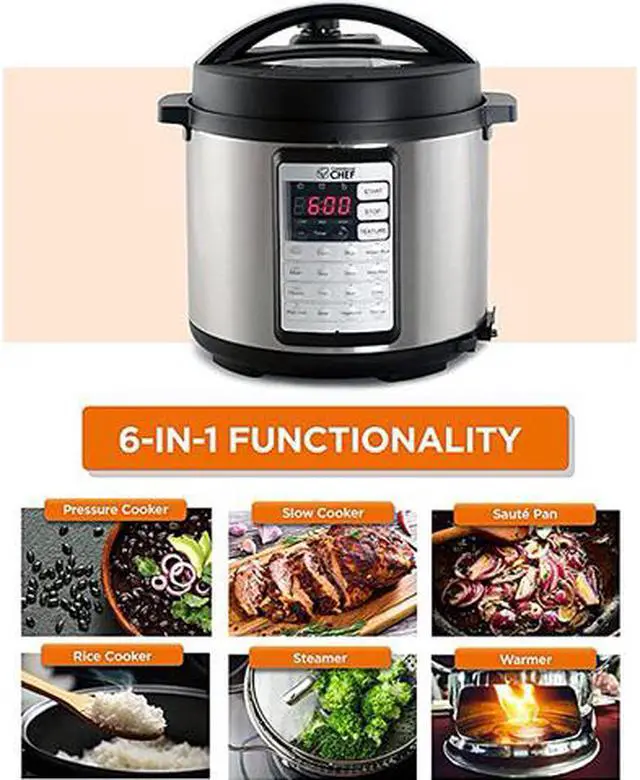 Alt view image 2 of 3 - Commercial Chef CHP63MS Electric Pressure Cooker 6.3 Quarts, 24-Hour Preset Timer, Stainless Steel Interior