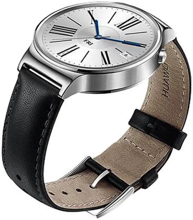 Alt view image 7 of 7 - Huawei 55020533 42 mm Smartwatch for Android or iOS Smartphone - Stainless Steel - Black Leather Band Grade A
