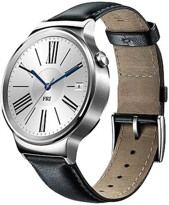 Main image of Huawei 55020533 42 mm Smartwatch for Android or iOS Smartphone - Stainless Steel - Black Leather Band Grade A