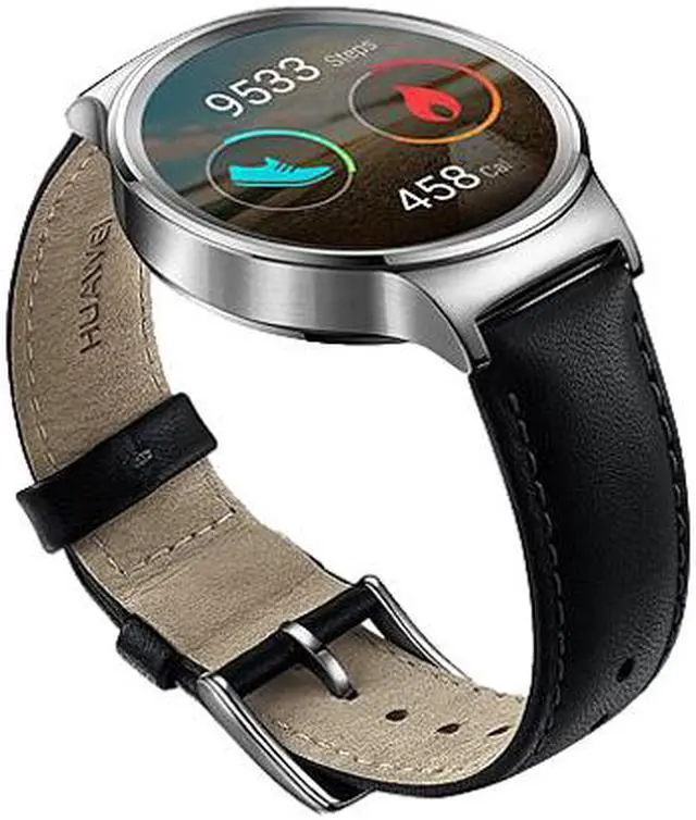 Alt view image 4 of 7 - Huawei 55020533 42 mm Smartwatch for Android or iOS Smartphone - Stainless Steel - Black Leather Band Grade A