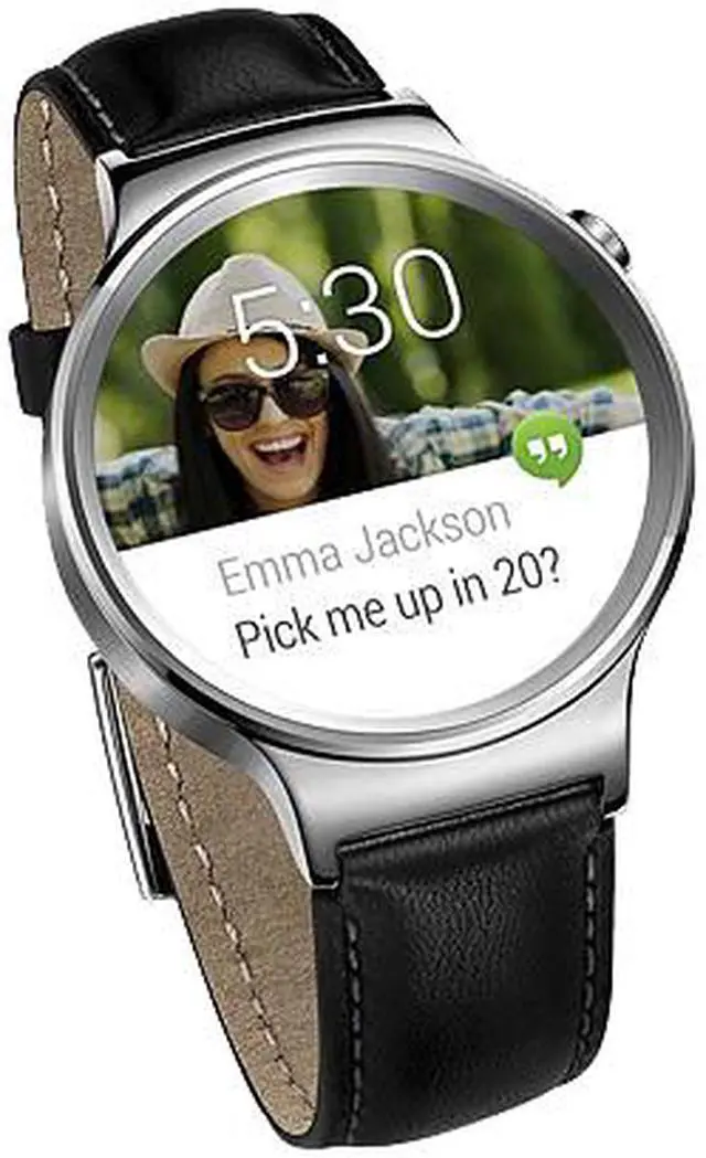 Alt view image 5 of 7 - Huawei 55020533 42 mm Smartwatch for Android or iOS Smartphone - Stainless Steel - Black Leather Band Grade A