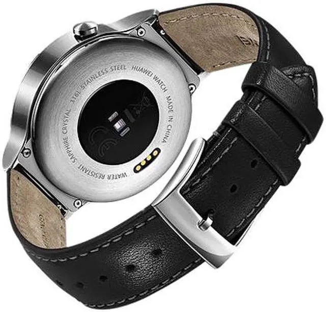 Alt view image 6 of 7 - Huawei 55020533 42 mm Smartwatch for Android or iOS Smartphone - Stainless Steel - Black Leather Band Grade A