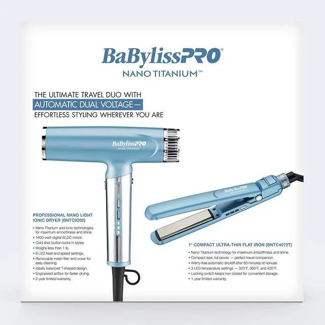 Alt view image 3 of 8 - BaBylissPRO BNTPP79 Nano Titanium™ Limited Edition Professional Nano Light Dryer & 1" Compact Ultra-Thin Flat Iron Prepack