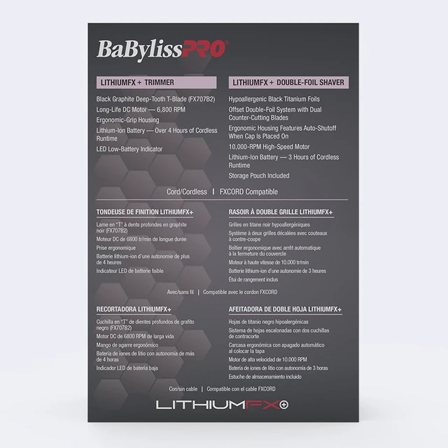 Alt view image 6 of 6 - BaBylissPRO Limited Edition LithiumFX+ Trimmer & Double-Foil Shaver Prepack (Pink)